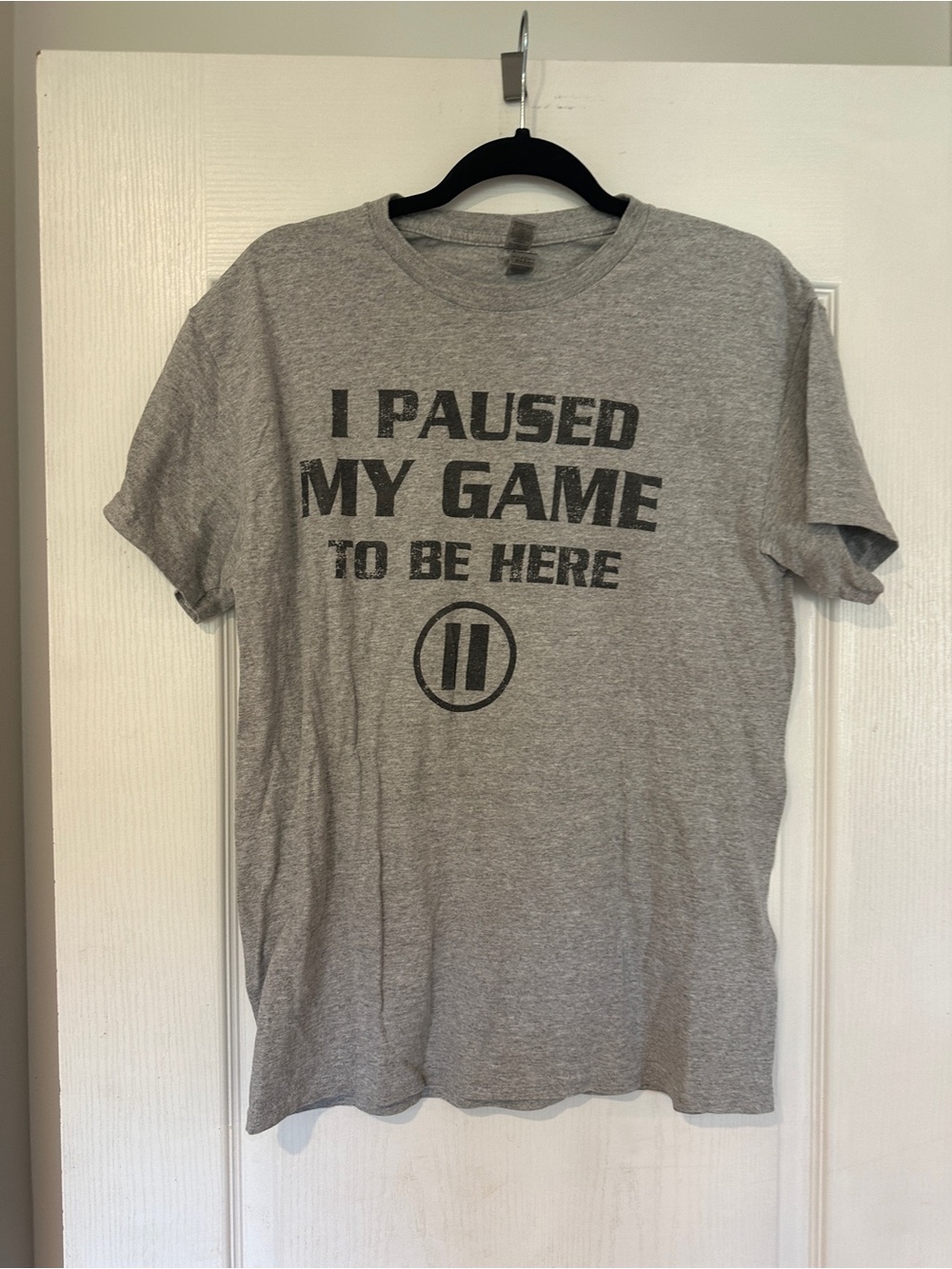 Gildan Gray Graphic Tee "I Paused My Game To Be Here"
